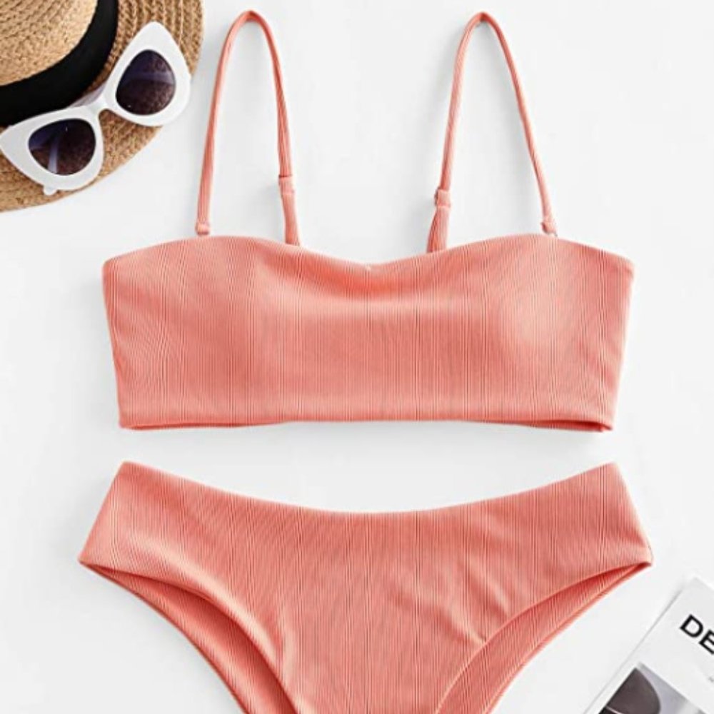 ZAFUL Salmon Colored Two Piece Bikini Removable Straps Bandeau